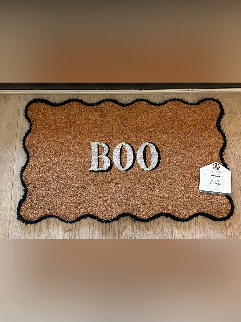 NWT My Texas House Scallop BOO Halloween Coir Doormat 18x30